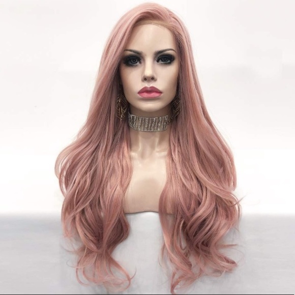 ♥️ ROSE GOLD PINK 24” BODY WAVY LACE FRONT WIG*NWT main image 4
